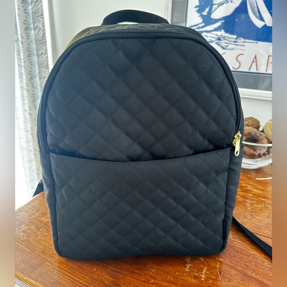 Canvelle Quilted Black Women's Backpack with Gold Hardware (Size Medium)